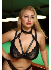 Черная кожаная сбруя с ошейником plus size из нежной кожи - БДСМ Арсенал - купить с доставкой в Улан-Удэ