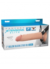 Телесный полый страпон на черных ремнях Hollow Silicone Strap-on - 17,8 см. - Pipedream - купить с доставкой в Улан-Удэ