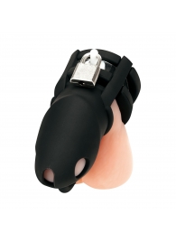 Черная клетка для пениса Silicone Small 2 in Cock Cage With Ball Divider - BlueLine - купить с доставкой в Улан-Удэ