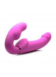 Розовый безремневой страпон с вибрацией и функцией расширения Inflatable Ergo-Fit Strapless Strap-On - XR Brands - купить с доставкой в Улан-Удэ