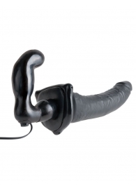 Черный страпон с вагинальной пробкой Deluxe Vibrating Penetrix Strap-On - 19 см. - Pipedream - купить с доставкой в Улан-Удэ