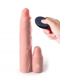 Телесная вибронасадка на член 3  Vibrating Mega X-tension with Remote - 22,9 см. - Pipedream - в Улан-Удэ купить с доставкой