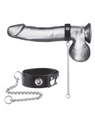 Утяжка на пенис с поводком Snap Cock Ring With 12  Leash - BlueLine - купить с доставкой в Улан-Удэ
