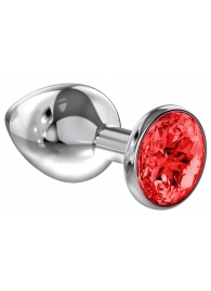 Большая серебристая анальная пробка Diamond Red Sparkle Large с красным кристаллом - 8 см. - Lola Games - купить с доставкой в Улан-Удэ