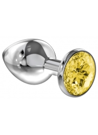 Большая серебристая анальная пробка Diamond Yellow Sparkle Large с жёлтым кристаллом - 8 см. - Lola Games - купить с доставкой в Улан-Удэ