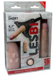 Телесный поясной страпон LESBI с вагинальной пробкой - 17 см. - LOVETOY (А-Полимер) - купить с доставкой в Улан-Удэ