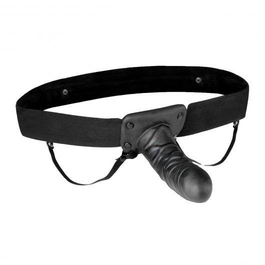 Чёрный полый страпон с вибрацией Unisex Vibrating Hollow Strap-On - 14 см. - Lux Fetish - купить с доставкой в Улан-Удэ