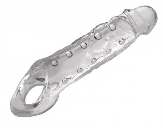 Прозразная закрытая насадка на пенис с поддержкой мошонки Clearly Ample Penis Enhancer - 22 см. - XR Brands - в Улан-Удэ купить с доставкой
