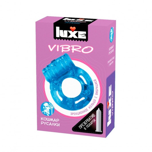 Голубое эрекционное виброкольцо Luxe VIBRO  Кошмар русалки  + презерватив - Luxe - в Улан-Удэ купить с доставкой