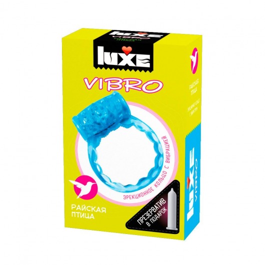 Голубое эрекционное виброкольцо Luxe VIBRO  Райская птица  + презерватив - Luxe - в Улан-Удэ купить с доставкой