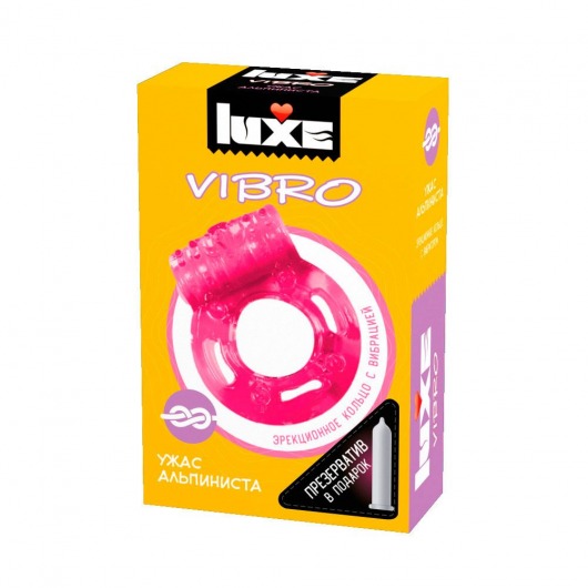 Розовое эрекционное виброкольцо Luxe VIBRO  Ужас Альпиниста  + презерватив - Luxe - в Улан-Удэ купить с доставкой