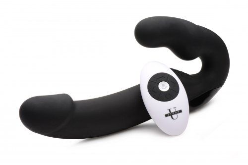 Черный безремневой страпон Urge Silicone Strap On с пультом ДУ - 24 см. - XR Brands - купить с доставкой в Улан-Удэ