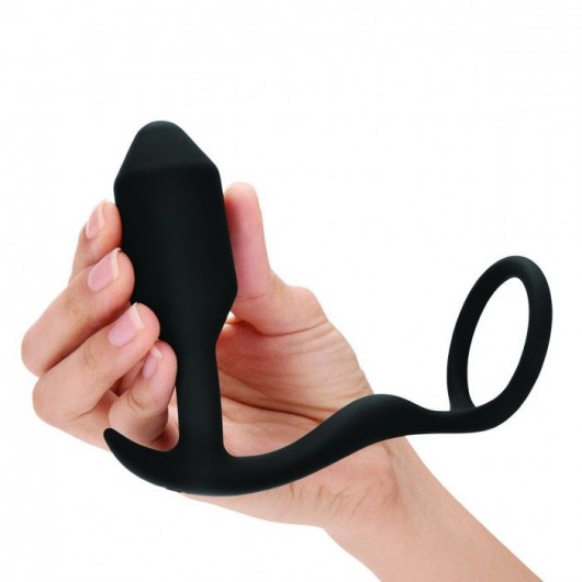 Черное эрекционное кольцо с анальным плагом Snug   Tug - b-Vibe - в Улан-Удэ купить с доставкой
