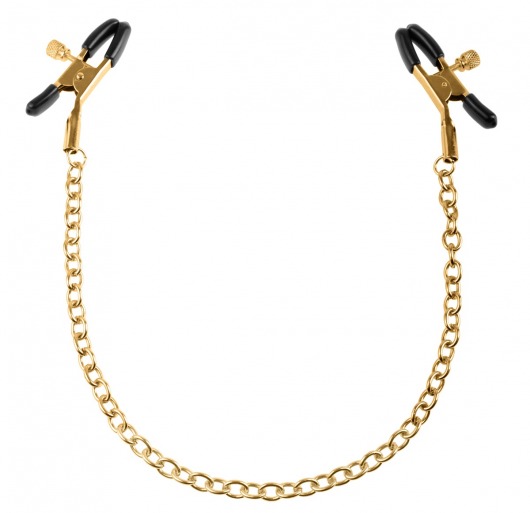 Чёрные с золотом зажимы на соски Gold Chain Nipple Clamps - Pipedream - купить с доставкой в Улан-Удэ