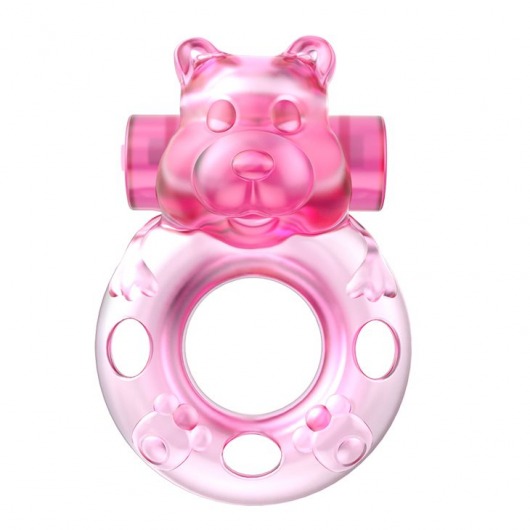 Розовое эрекционное виброкольцо на пенис Pink Bear - Baile - в Улан-Удэ купить с доставкой