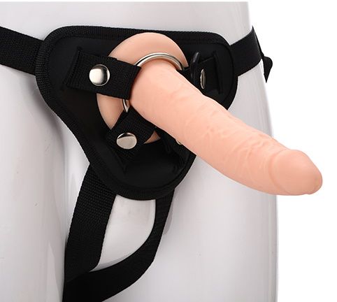 Телесный страпон на черных трусиках STRAP ON REAL DILDO - 20 см. - Dream Toys - купить с доставкой в Улан-Удэ