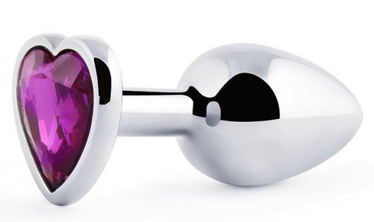 Серебристая анальная пробка с фиолетовым кристаллом-сердечком - 8 см. - Anal Jewelry Plug - купить с доставкой в Улан-Удэ