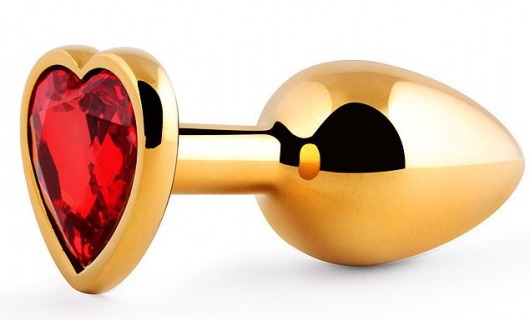 Золотистая анальная пробка с красным стразом-сердечком - 8 см. - Anal Jewelry Plug - купить с доставкой в Улан-Удэ