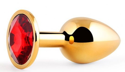 Золотистая анальная пробка с красным стразом - 7,2 см. - Anal Jewelry Plug - купить с доставкой в Улан-Удэ