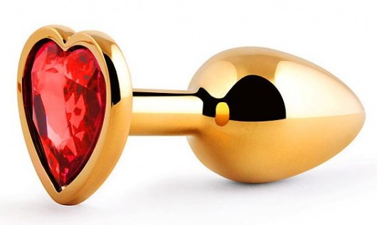 Золотистая анальная пробка с красным стразом-сердечком - 7 см. - Anal Jewelry Plug - купить с доставкой в Улан-Удэ