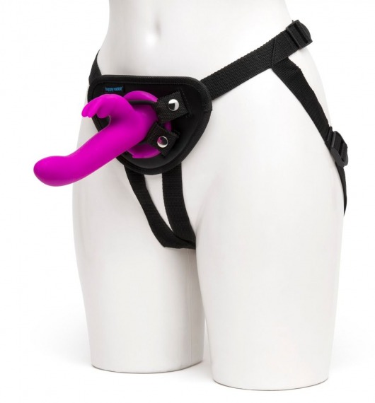 Лиловый страпон Rechargeable Vibrating Strap-On Harness Set - 17,6 см. - Happy Rabbit - купить с доставкой в Улан-Удэ