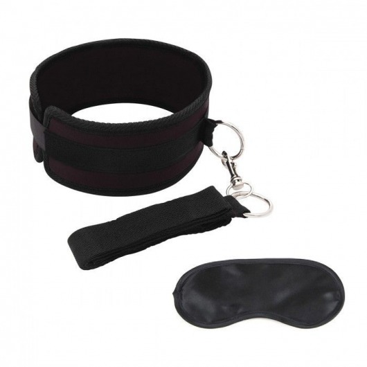 Черный ошейник с длинным поводком Collar and Leash Set - Lux Fetish - купить с доставкой в Улан-Удэ