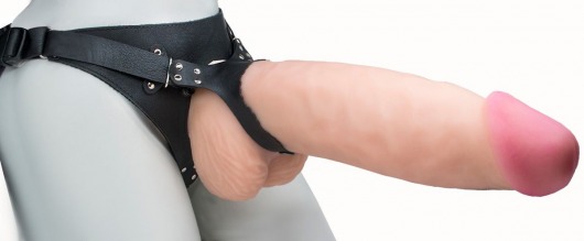 Телесный реалистичный фаллоимитатор на черных трусиках Real Big Strap-On - 34,5 см. - LOVETOY (А-Полимер) - купить с доставкой в Улан-Удэ