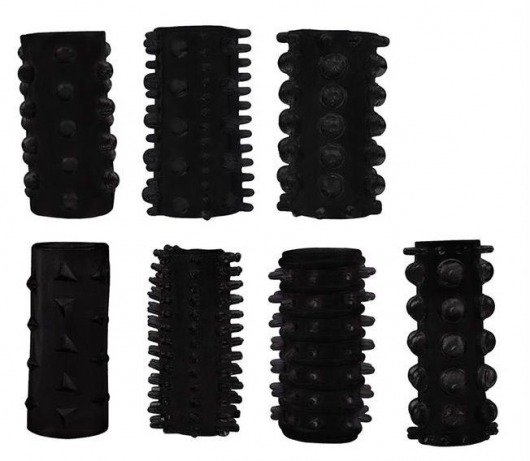 Набор из 7 черных насадок PENIS SLEEVES SET - Dream Toys - в Улан-Удэ купить с доставкой
