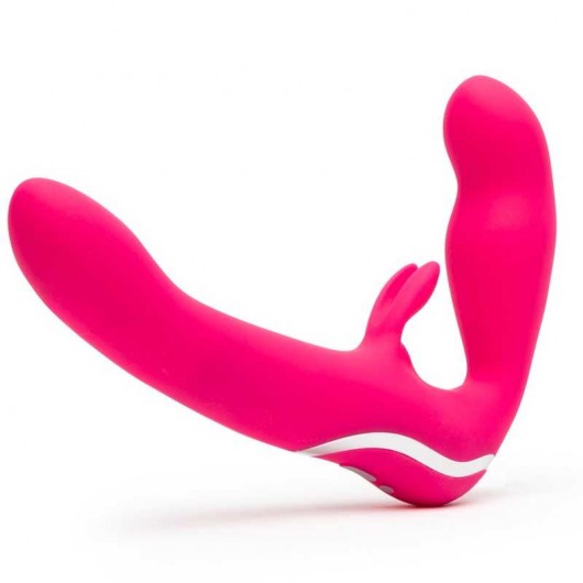 Ярко-розовый безремневой страпон Rechargeable Vibrating Strapless Strap-On - Happy Rabbit - купить с доставкой в Улан-Удэ