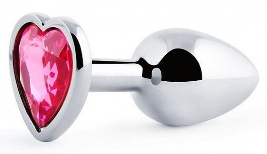 Серебристая анальная пробка с малиновым кристаллом-сердечком - 7 см. - Anal Jewelry Plug - купить с доставкой в Улан-Удэ