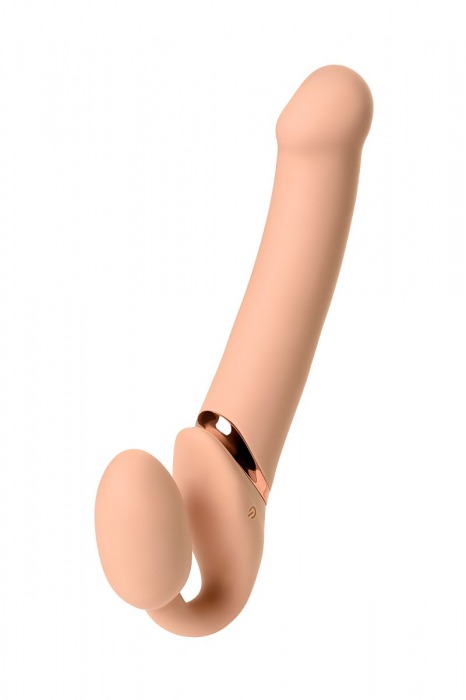 Телесный безремневой вибрострапон Vibrating Bendable Strap-On L - Strap-on-me - купить с доставкой в Улан-Удэ