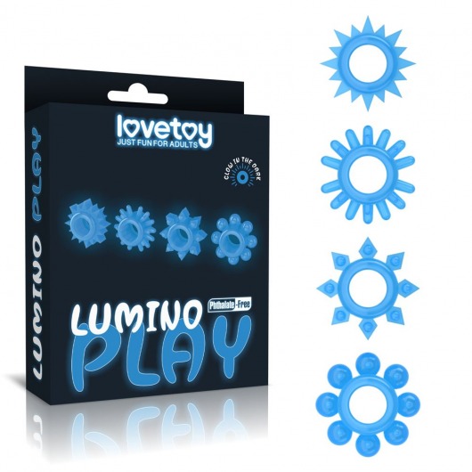 Набор из 4 голубых, светящихся в темноте эрекционных колец Lumino Play - Lovetoy - в Улан-Удэ купить с доставкой