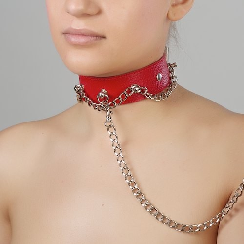 Красный ошейник из натуральной кожи - Sitabella - купить с доставкой в Улан-Удэ