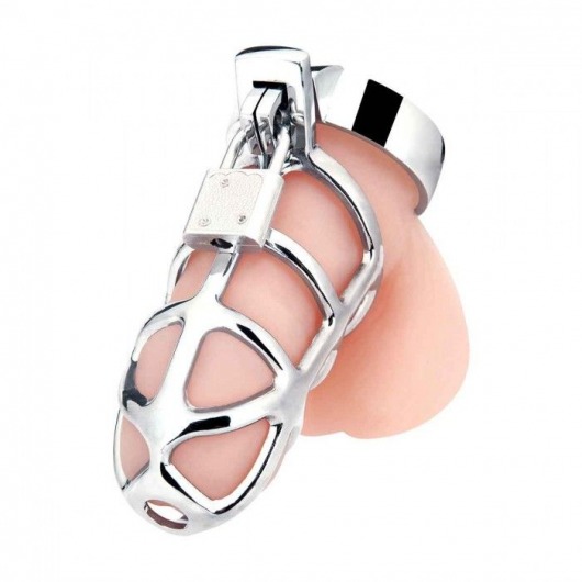 Серебристая металлическая клетка для члена с замком Enslave Cock Cage - BlueLine - купить с доставкой в Улан-Удэ