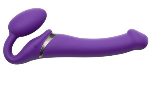 Фиолетовый безремневой вибрострапон Vibrating Bendable Strap-On - size L - Strap-on-me - купить с доставкой в Улан-Удэ