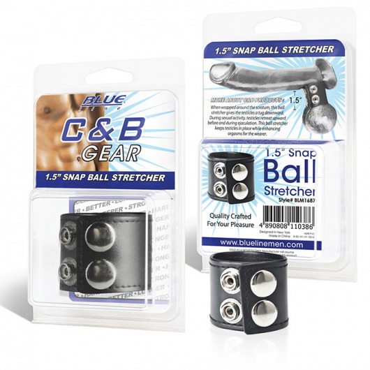 Хомут-утяжка для мошонки из искусственной кожи на клепках SNAP BALL STRETCHER - BlueLine - купить с доставкой в Улан-Удэ