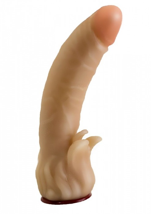 Телесная гелевая насадка-фаллос с клиторальными лепестками - 18,5 см. - LOVETOY (А-Полимер) - купить с доставкой в Улан-Удэ