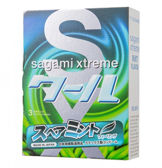 Презервативы Sagami Xtreme Mint с ароматом мяты - 3 шт. - Sagami - купить с доставкой в Улан-Удэ