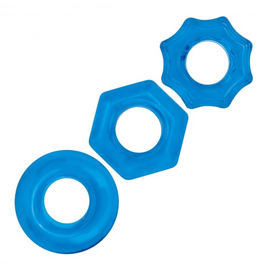 Комплект из трех голубых колец для эрекции 3-Pack Nuts   Bolts Stretch Cock Ring Set - BlueLine - в Улан-Удэ купить с доставкой