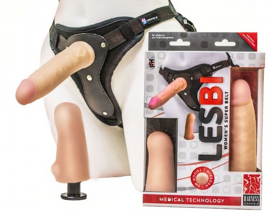 Телесный страпон Harness LESBI с вагинальной пробкой - 16,5 см. - LOVETOY (А-Полимер) - купить с доставкой в Улан-Удэ