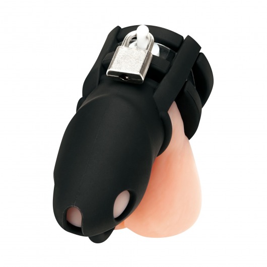 Черная клетка для пениса Silicone Small 2 in Cock Cage With Ball Divider - BlueLine - купить с доставкой в Улан-Удэ