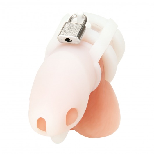 Белая клетка для пениса Silicone Small 2 in Cock Cage With Ball Divider - BlueLine - купить с доставкой в Улан-Удэ