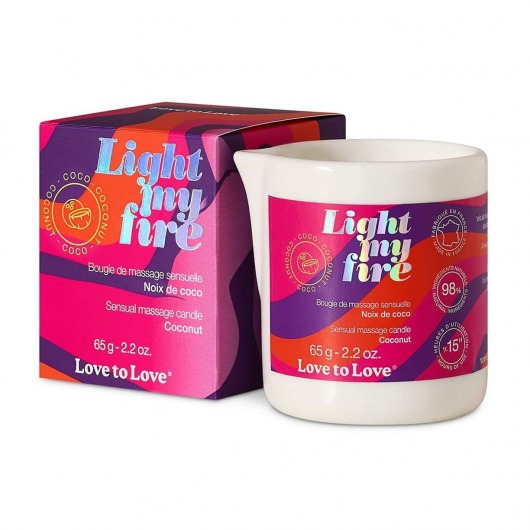Массажная свеча Light My Fire Coconut с ароматом кокоса - 65 гр. - Love to Love - купить с доставкой в Улан-Удэ