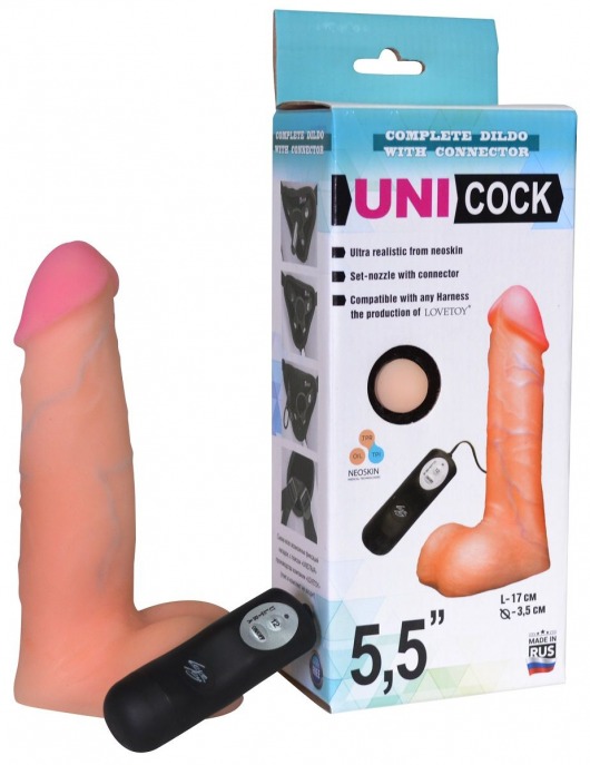 Фаллическая насадка Харнесс UNICOCK 5,5  с вибрацией - 17 см. - LOVETOY (А-Полимер) - купить с доставкой в Улан-Удэ