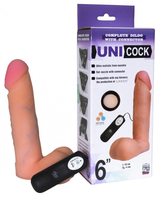 Фаллическая насадка Харнесс UNICOCK 6  с вибрацией - 18 см. - LOVETOY (А-Полимер) - купить с доставкой в Улан-Удэ
