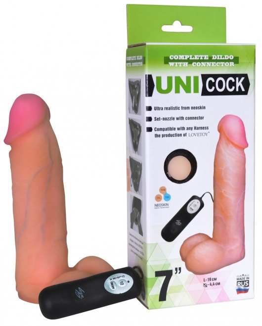 Фаллическая насадка Харнесс UNICOCK 7  с вибрацией - 19 см. - LOVETOY (А-Полимер) - купить с доставкой в Улан-Удэ