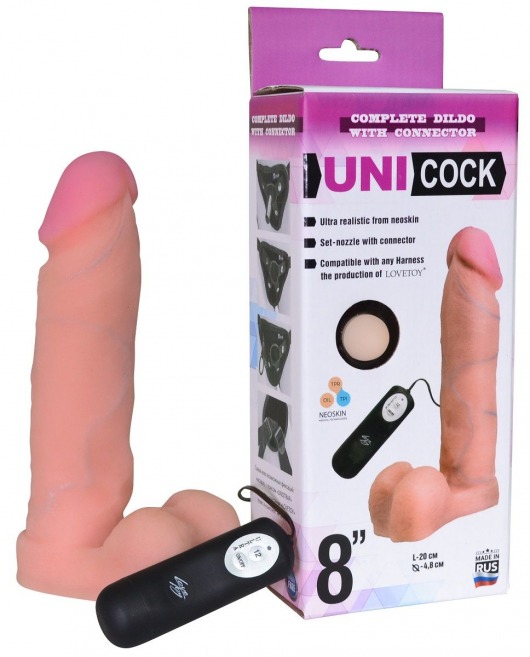 Фаллическая насадка Харнесс UNICOCK 8  с вибрацией - 20 см. - LOVETOY (А-Полимер) - купить с доставкой в Улан-Удэ