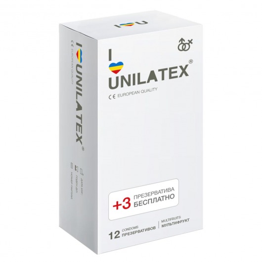 Разноцветные ароматизированные презервативы Unilatex Multifruit  - 12 шт. + 3 шт. в подарок - Unilatex - купить с доставкой в Улан-Удэ