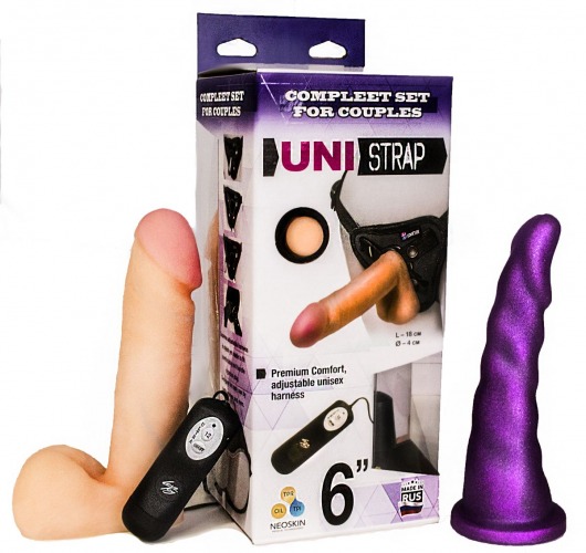 Вибрострапон с двумя насадками UniStrap - 18 и 18 см. - LOVETOY (А-Полимер) - купить с доставкой в Улан-Удэ