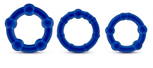 Набор из 3 синих эрекционных колец Stay Hard Beaded Cockrings - Blush Novelties - в Улан-Удэ купить с доставкой